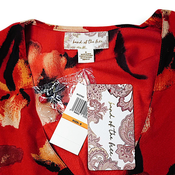 NWT Band of the Free Dolly Floral Puff Sleeve Mini Dress Sz. S [4-6] Red Gold - Picture 8 of 12